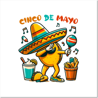 Maracas Cinco De Mayo Dabbing Taco Mexican Food Sombrero Posters and Art